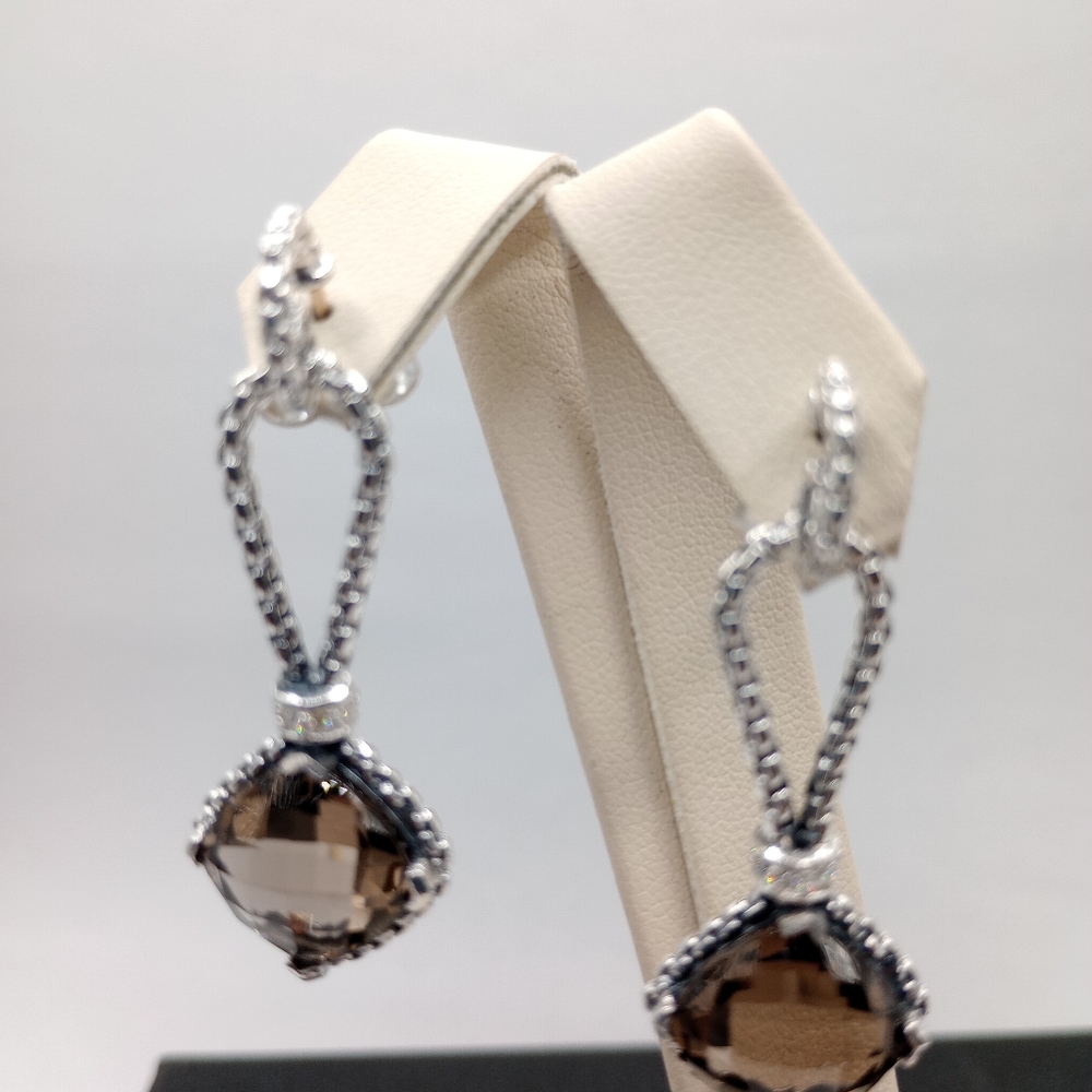David Yurman Cushion On Point Smoky Quartz Drop Earrings - Picture 7 of 10